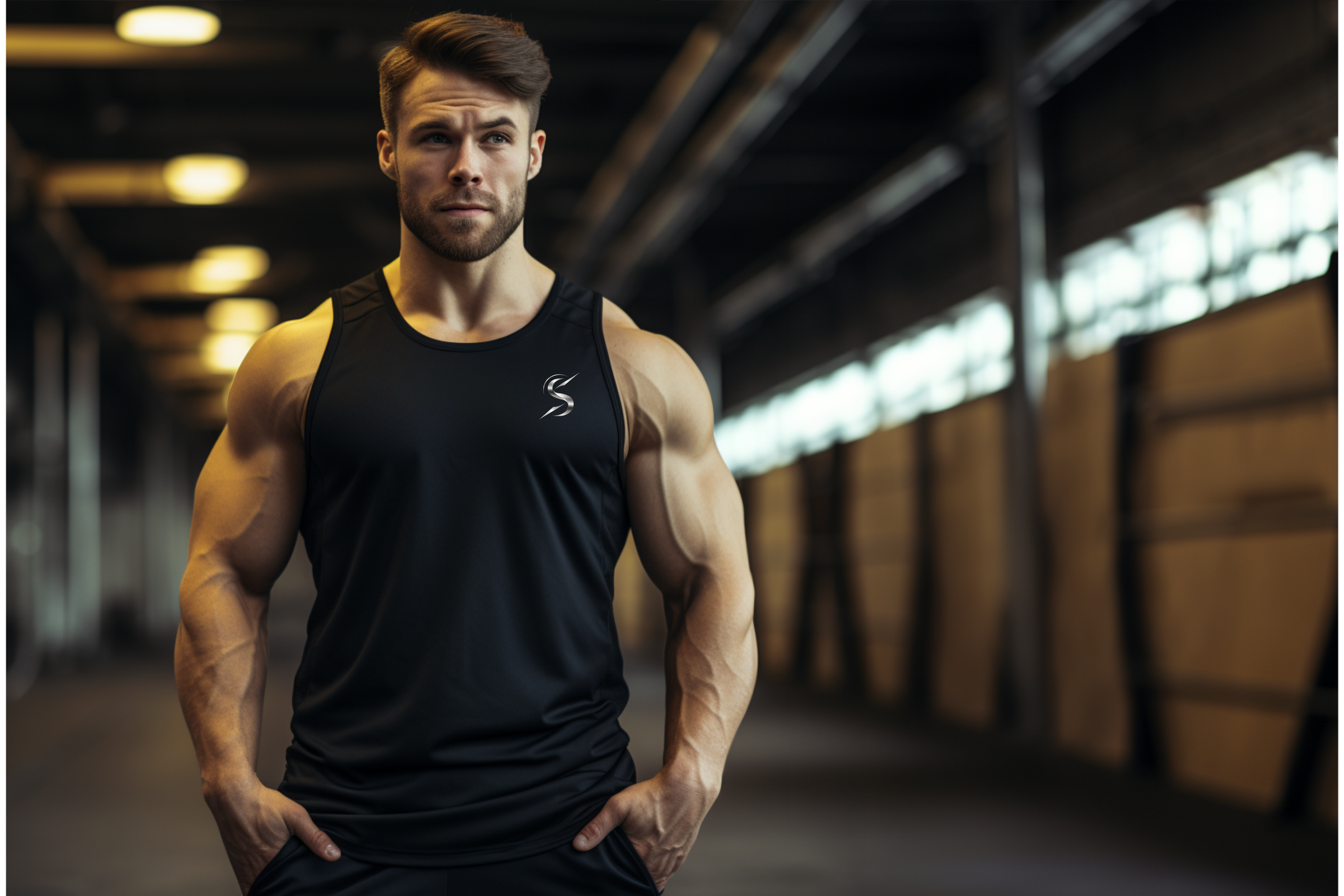 Clothes for short men, gym clothes for men.  Fit model wearing custom fit gym top